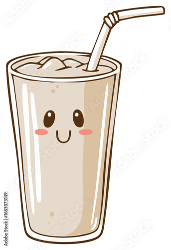 Adorable kawaii milkshake cartoon character with a happy smiling face