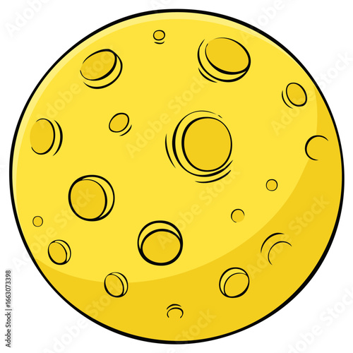 Cartoon yellow circle with holes representing cheese or moon