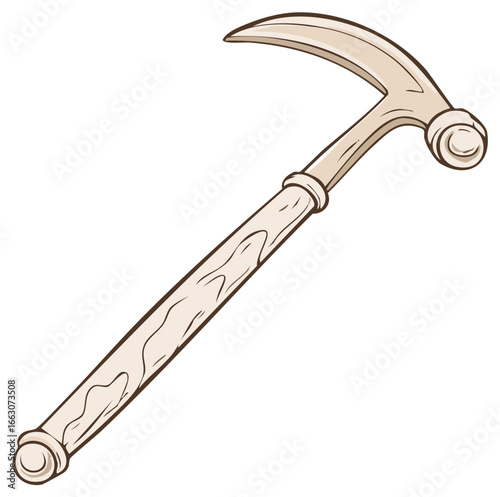 Cartoon Illustration of a Medieval Sickle Weapon for Reaping with Wooden Handle and Curved Blade