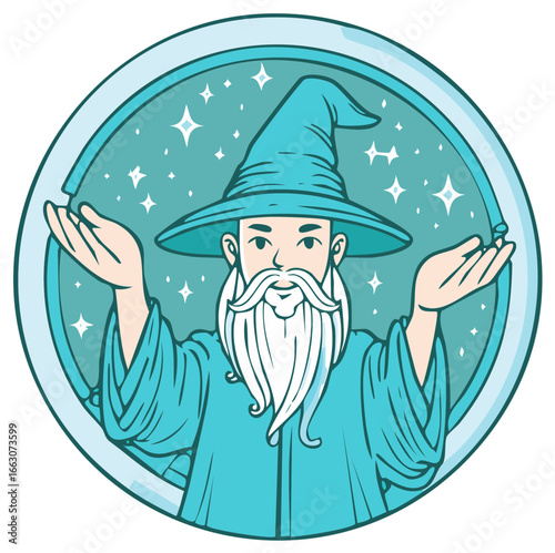 Cartoon Wizard Illustration With Magic Symbols