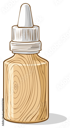 Cartoon Style Eye Dropper Bottle with Wood Grain Texture Mockup for CBD Oil or Natural Health Product