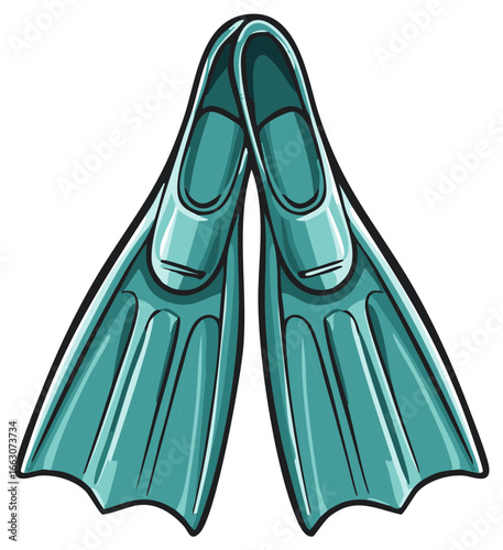 Pair of Teal Swimming Fins Together Symbolizing Water Sports and Aquatic Activities