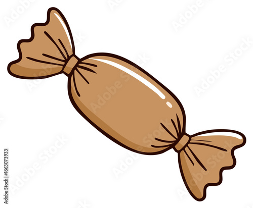 Sweet caramel toffee candy in a shiny brown wrapper cartoon illustration