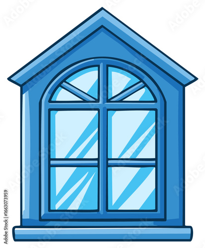 Cartoon vector of house window with an arch and triangle detailing