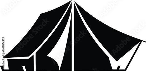 Large circus or camping tent vector graphic. Silhouette of an outdoor shelter or temporary structure logo concept. Perfect for event management, tourism, or adventure branding.