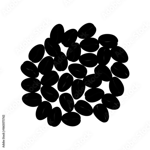 Silhouette of coffee beans arranged in a cluster on a white background