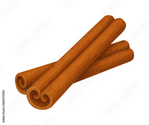 Cinnamon sticks illustration isolated on transparent background, aromatic dried spice perfect for tea, desserts, and seasonal food design.