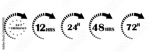 12 hours timer vector symbol black color style isolated on white background. Clock, stopwatch, cooking time label. 10 eps