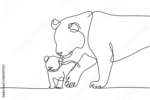 Mother and cub lion continuous line drawing