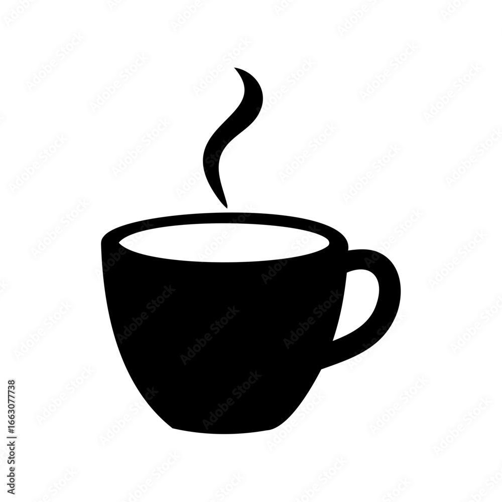 Obraz premium Black and White Vector Illustration of a Cup of Hot Steaming Coffee