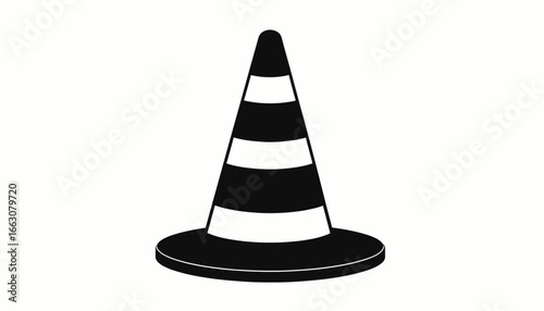Black and white traffic cone graphic illustration.