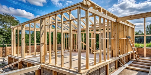 New home extension wooden framework detail