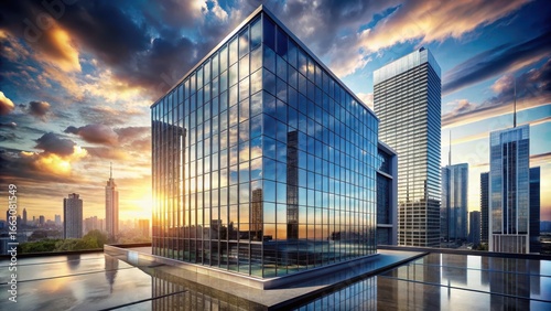 Modern Skyscraper with Glass Facade Reflecting Sky