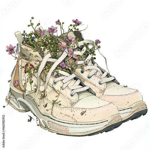 a pair of sneakers with plants that grow from within