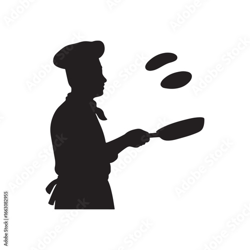 Silhouette of Chef Flipping Pancakes in a Pan Culinary Expertise in Action