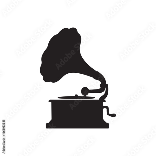 Vintage Gramophone Silhouette Retro Music Technology Black and White Classic Design Nostalgia