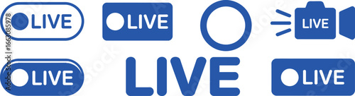 Blue Live Streaming Icon Set in Various Modern Shapes with Transparent Background