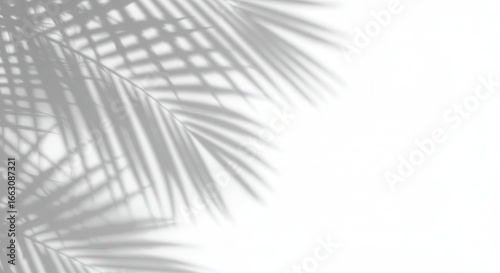 Palm leaf shadow isolated on white background for artistic design and tropical summer vibe