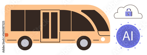 Electric bus with sleek design representing eco-friendly AI automation, secure cloud storage, and smart technology. Ideal for transport, sustainability, innovation, future mobility, urban planning