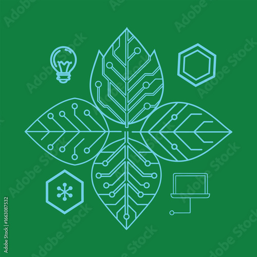 Green Leaf Shaped Like Technology Circuit Board Design