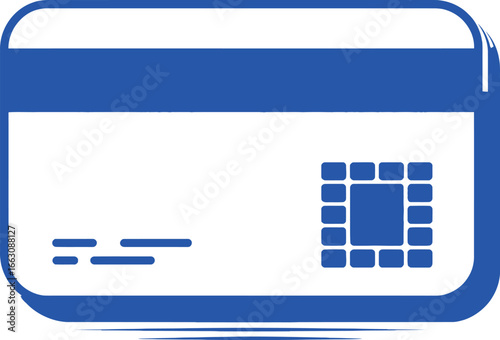 Stylized Blue Payment Card with Chip and Magnetic Stripe on White Background