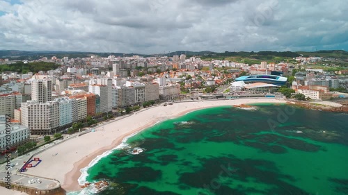 Aerial View of Playa del Orzan Beach in A Coruna, Galicia, Spain