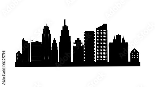 Minimalist line art sketch of a tall skyscraper building with horizontal lines representing floors against a stark black background