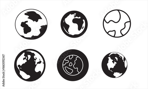 Collection of earth globe icons isolated on white background