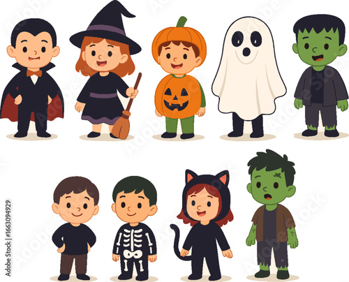 children wearing Halloween costumes