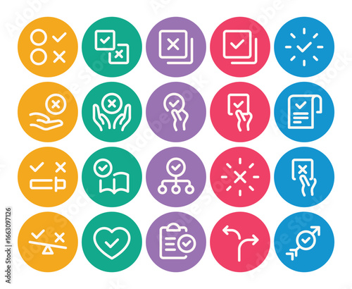 Circle color outline icons set for Choice accepted