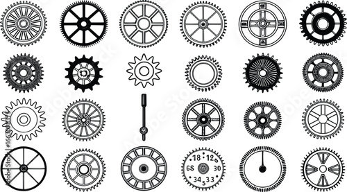 Collection of vintage steampunk gears and mechanical components