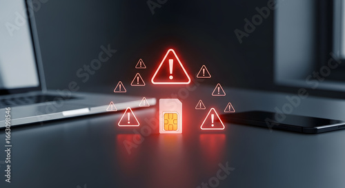 Wallpaper Mural SIM Card Security Alert: Glowing Red Warning Icons Torontodigital.ca