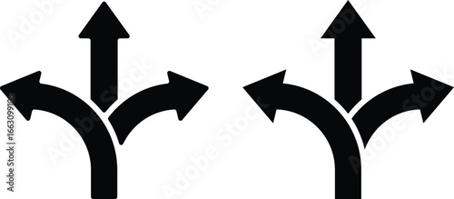 Way direction icon set. Road traffic direction arrows. Turn arrow navigation sign. branching arrow symbol

