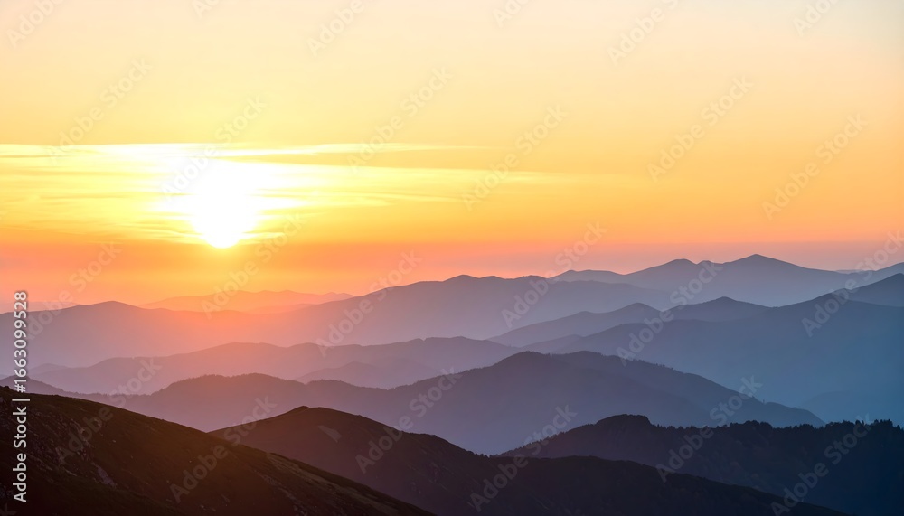 Obraz premium Golden sunset over mountain horizon with soft pastel sky gradient