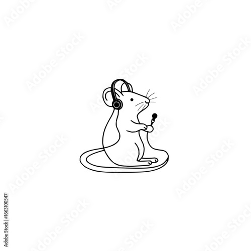 Cartoon mouse dj with headphones and microphone vector illustration for music lovers and podcast enthusiasts