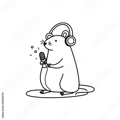Mouse podcasting with headphones and microphone vector illustration for audio content creators and listeners
