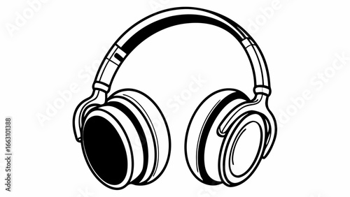 Illustration of black headphones listening music audio sound device electronic equipment stereo headset accessory