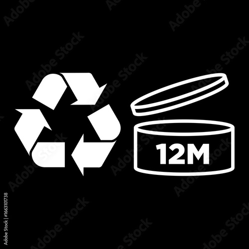 Billede på lærred RECYCLE 12m period after open pao VECTOR ICONS SIGN BLACK BACKGROUND