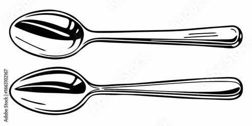 Illustration of two spoons kitchen utensil silverware tableware flatware cutlery dining serving spoon design art