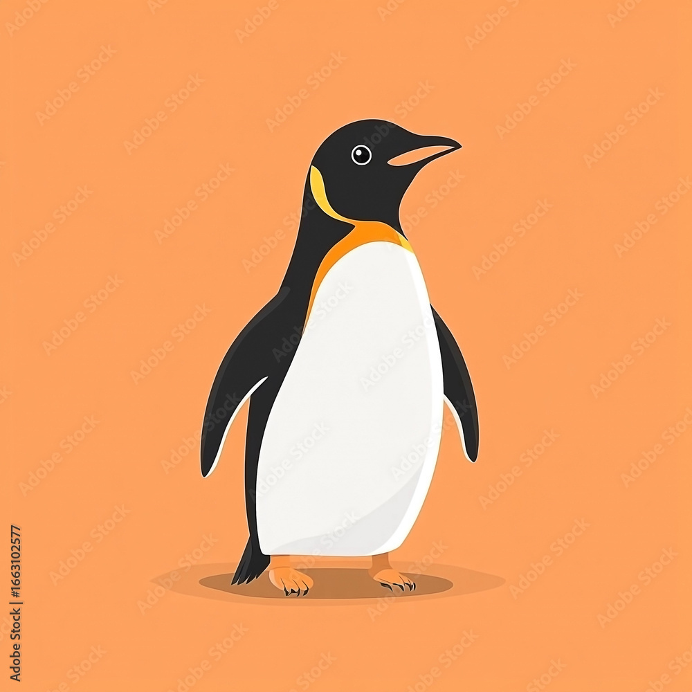 Fototapeta premium Stylized Emperor Penguin Illustration on a Plain Orange Background Design