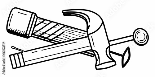 Illustration of a hammer nail puller and staple remover tools for construction and home improvement projects
