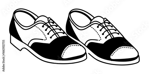 Illustration of two black and white dress shoes footwear fashion formal wear shoe style elegance oxford shoes
