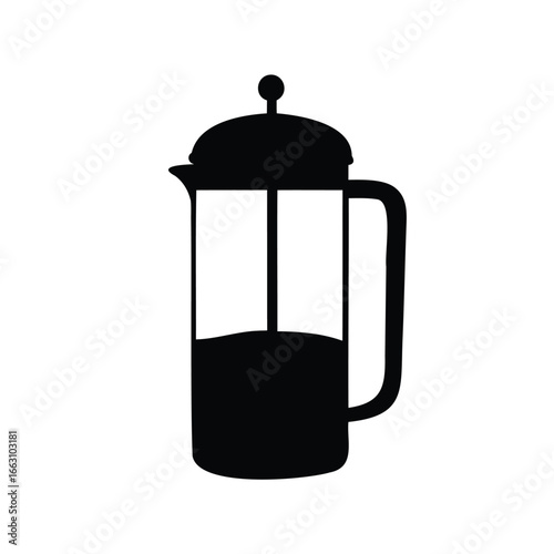 A simple and minimalist black silhouette of a French press coffee maker