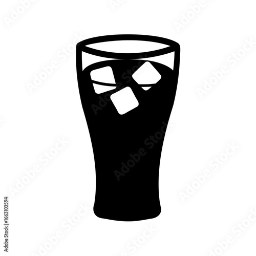 Black silhouette of a tall glass with ice cubes inside it
