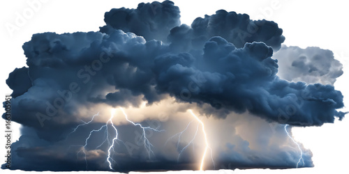 Dark Storm Cloud with Multiple Lightning Strikes thundercloud cumulonimbus isolated on a transparent background