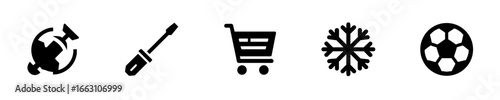 Icons globe screwdriver shopping cart snowflake soccer ball earth world