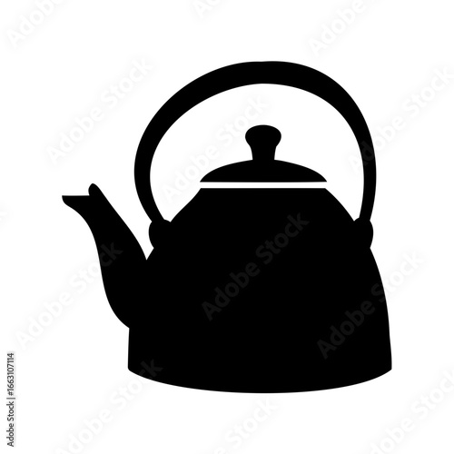 Black silhouette of a classic tea kettle on a white background