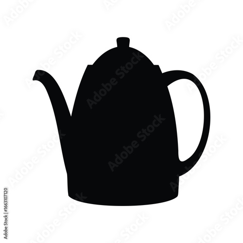 Black silhouette of a classic style tea pot on a white background