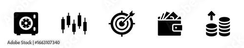 Icons safe wallet target chart coins vault security