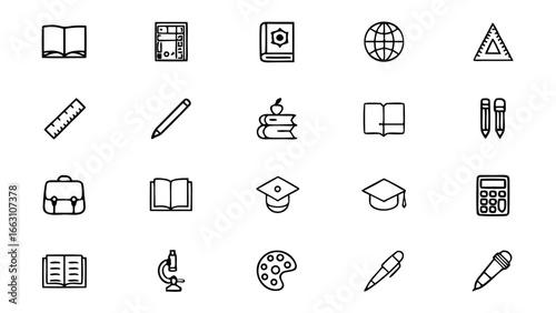 Illustration of education and school supplies in simple outline style